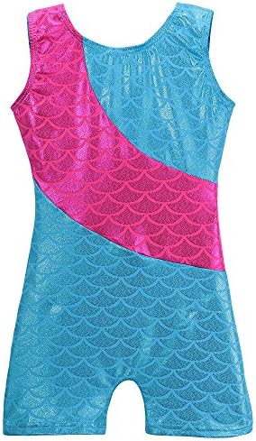 HOZIY Gymnastics Leotards for Girls Biketard With Shorts Sparkly Mermaid Size 9-10 Years Old