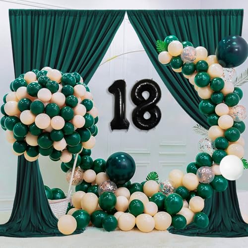 Image of 10 x 7 Feet Deep Green Backdrop Curtain for Partie, Background Curtains for Photoshoot, Birthday, Wedding, Halloween, Thanksgiving, Christmas, New Year Party Decorations 5Ft x 7Ft, 2 Panels