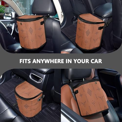 Image of Western Bull Boho Car Trash Can with Lid Leak Proof Car Trash Bag Waterproof Trash Bin Hanging for Minivan SUV Truck
