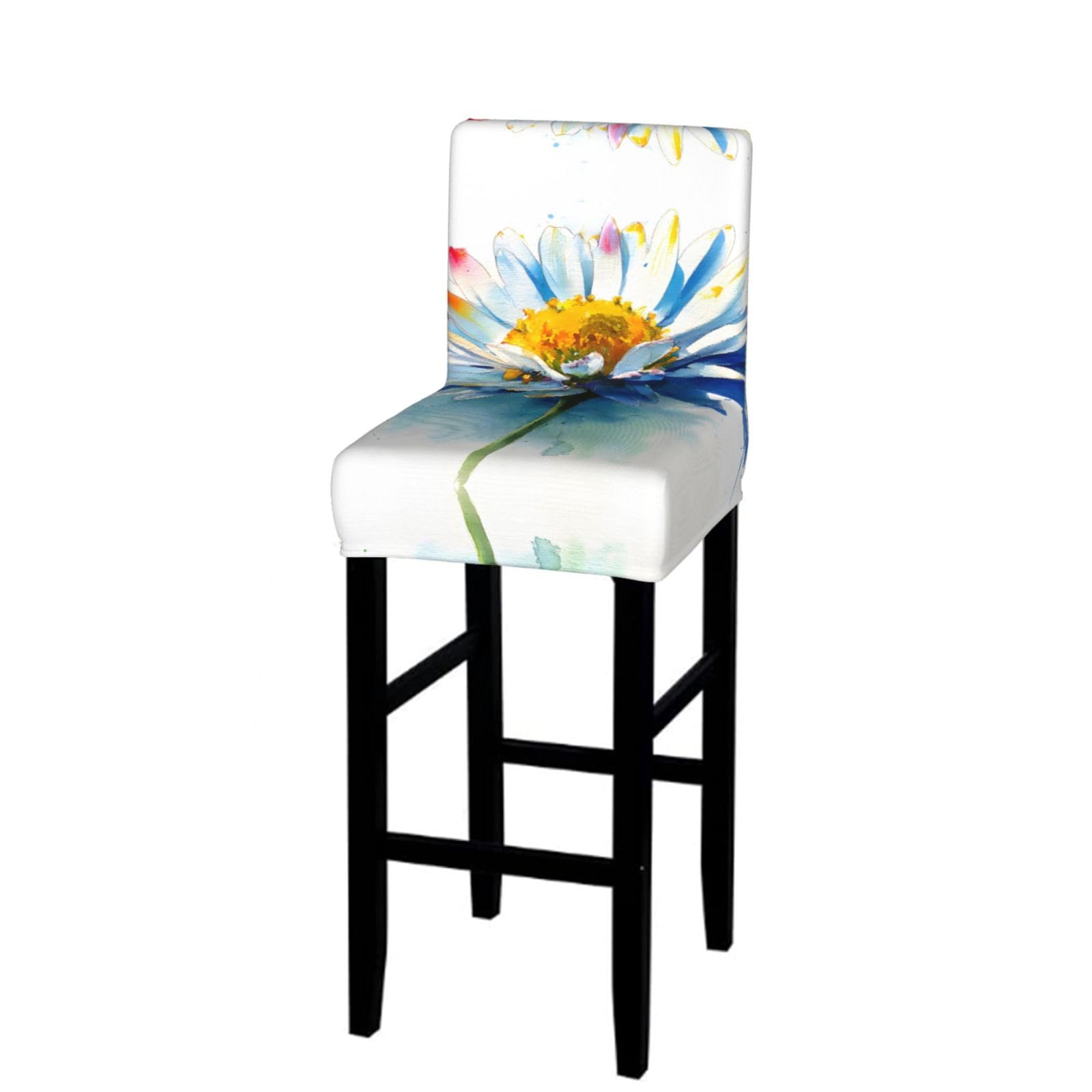WXWJSHMGC Watercolor Daisy Print Bar Stool Covers Stretch Counter Height Chairs Covers