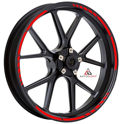 Autodomy | Pegatinas Llantas Moto Juego Completo para 2 Llantas de 15' a 19' Pulgadas | Adesivos Llanta Moto Resistentes a la Lluvia, Sol, Grasa, Aceite | Sport Design | Rojo