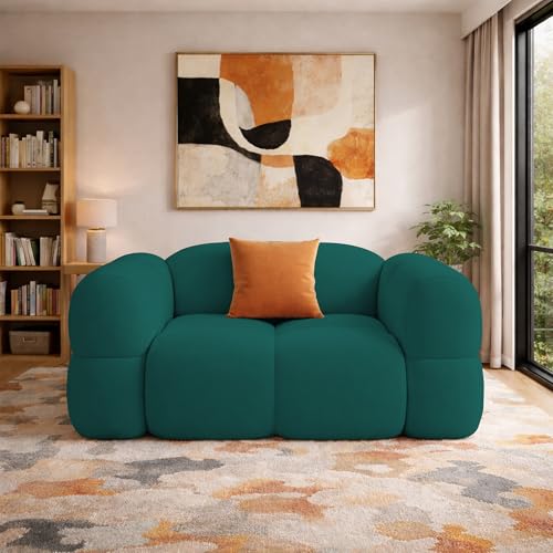 Image of Casaliving Vetras Modern Velvet Bubble Cloud Sofa, Tufted Design Upholstered 1 Seater Sofa Set for Living Room, (Pine Colour) Premium Velvet Fabric Sofa