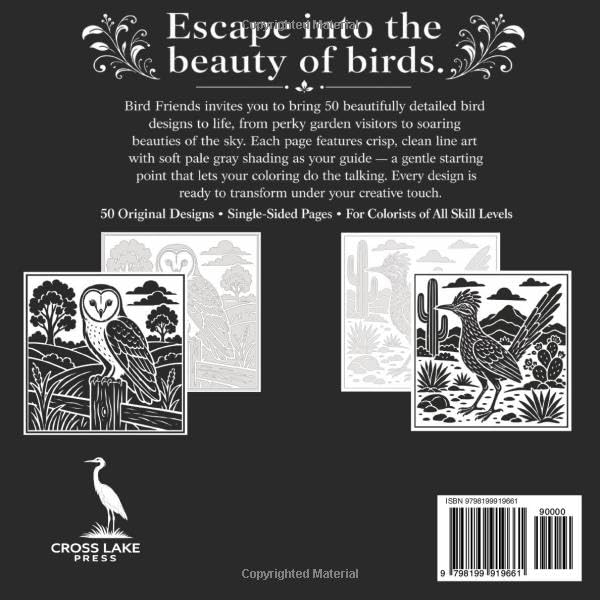 Monochrome Coloring Book Bird Friends: Cover the Pale Gray Shading With Marker to Create Bold, Beautiful Art (One Color, Infinite Calm, Completely Yours) image 3