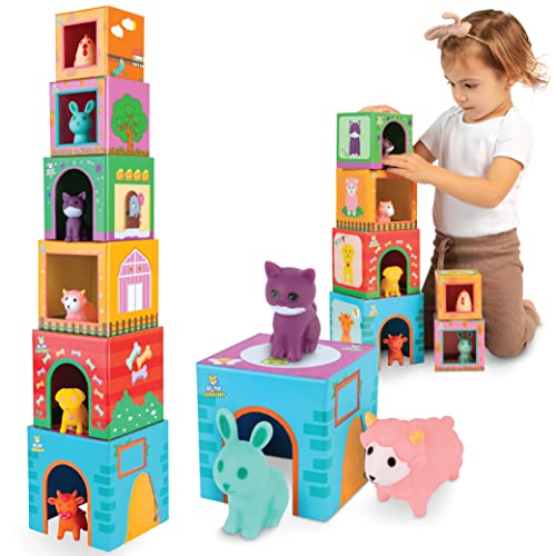 Play Brainy Farm Animal Sorting and Stacking Toys for Toddlers Ages 1-3 – 6 Sets of Animal Stacking Blocks Toddler Toys for Girls and Boys for Preschool Concepts & Early Learning Baby Gifts
