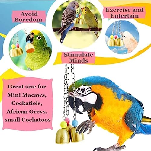 Image of SunGrow Parrot Toy with Bells, Playtime Essentials for Finches, Fun Enrichment for Lovebirds, Galvanized Steel Cage Bell Toy, Daily Activity Bell Chime, Hanging Cage Accessory Add-on Conure Habitat