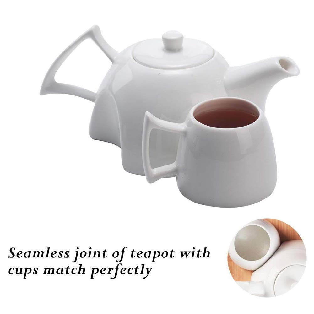 Set di tazzine da caffè in porcellana, set con tazza e piattino, teiera in ceramica, set di tazze da caffè, mini set da tè in porcellana for bere tè, latte, caffè espresso o acqua, inclusa teiera bian