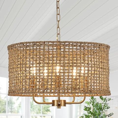 YOMECOO Hand-Woven Rattan Chandelier Cover