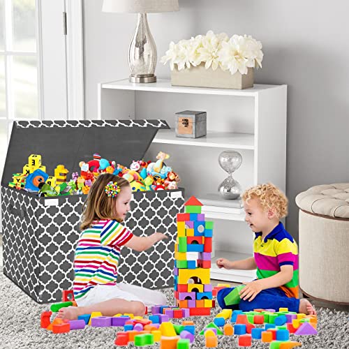 Homyfort Toy Chest Box For Boys, Girls, Kids, Large Collapsible Storage Bins Container With Flip-Top Lid & Divider For Nursery, Playroom, Closet, Stuffed Animal, Sturdy Home Organization, Grey #TOP6