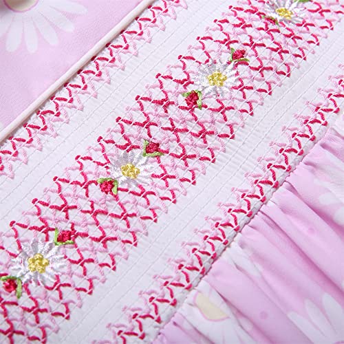 Girls Floral Pink Smock Clothing Kids Toddler Cute Party Smocked Dresses Size 2 3 4 5 6 7 8 9 10 11 12 T3