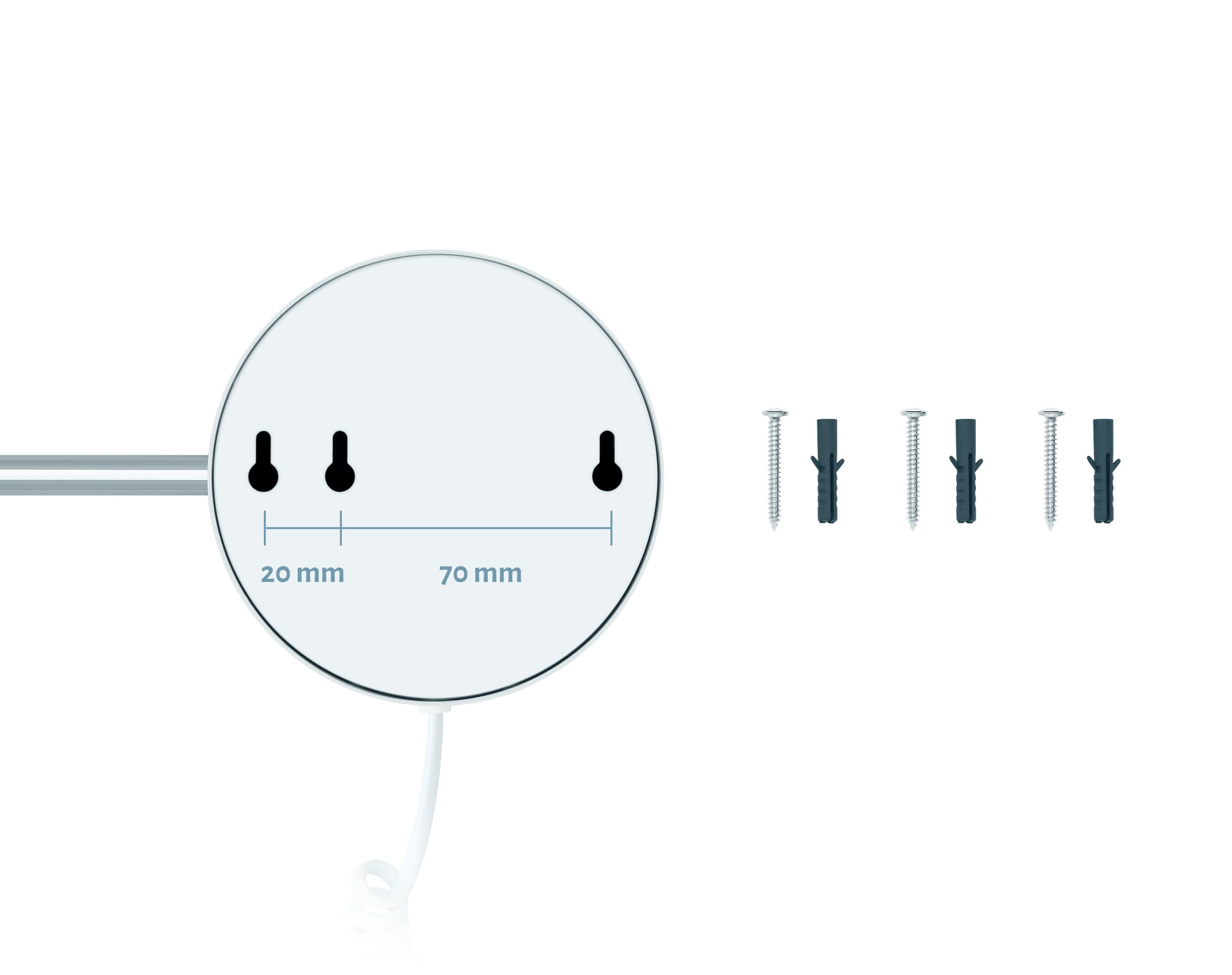 Vittoria Specchio Ingranditore da Parete a LED – Specchio Trucco Rotondo 7x con Sensore e Dimmer – Braccio Estensibile in Metallo Cromato, Cavo Bianco