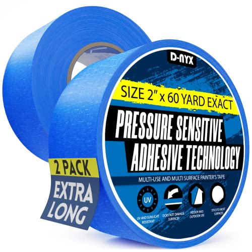D-NYX 2 Pack Professional Painters Tape 2 inches x 60 Yards Sharp Edge Line Technology Residue-Free Multi-Surface Blue Painter Tape (120 Total Yd) Paper Masking Paint Tape for Wall Art Renovation
