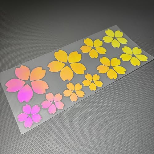 Image of Creative Fashion Flower Cherry Blossoms Petal Leaves Motor Bike Stickers Auto Body Car Styling PVC Decals (Laser Rainbow)