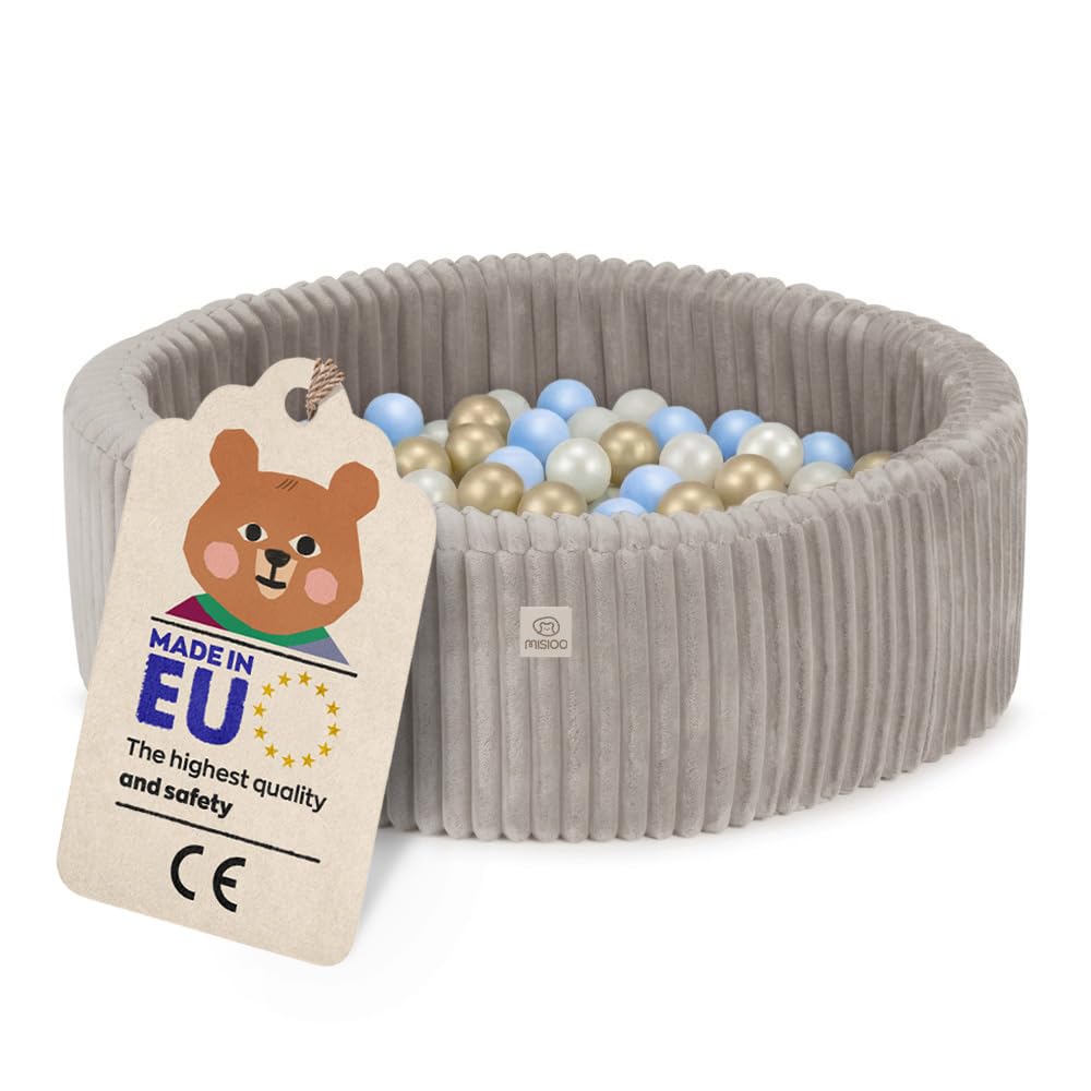 MISIOO Bagno per palline per bambini, 90 x 30 cm, con 200 palline, diametro 6 cm, rotondo, in morbida schiuma, rivestimento rimovibile, lavabile, piscina giochi per interni per bambini