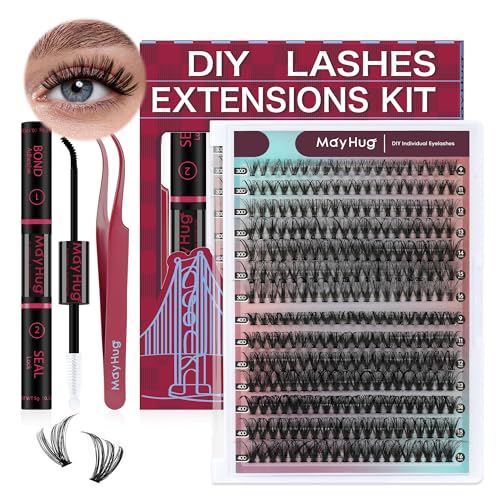 Mayhug Wimpern Extensions Set 30+40D Lash Extension Set 9-16mm Cluster Lashes 280Pcs D Curl Einzelne Wimpern Natürliche DIY Lash Extension Set für Anfänger(30+40D-9-16mix Kit)