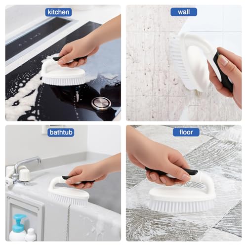 Image of Scrub Brushes for Cleaning Bathtub Scrubber Heavy Duty Scrub Brush with Handle Stiff Bristle Cleaning Brush for Shower, Kitchen, Sink, Bathroom, Floor (Black)