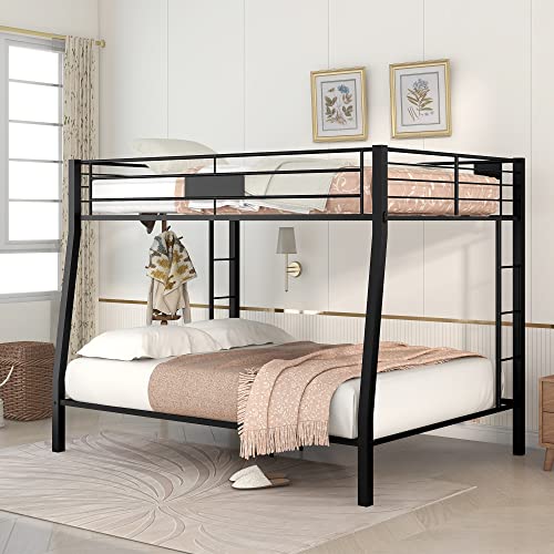 Full XL Over Queen Bunk Bed for Adults, Thicken Metal Bunk Bed Frame with Ladder and Guard Rail for Kids Boys Girls and Adults, Sandy Black Full XL Over Queen Bunk Bed for Adults, Thicken Metal Bunk Bed Frame with Ladder and Guard Rail for Kids Boys Girls and Adults, Sandy Black