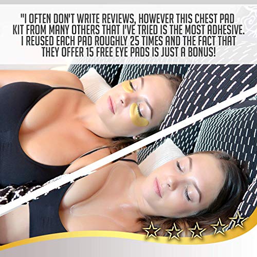 Reusable Anti Wrinkle Chest Décolleté Pads with BONUS Chest Pad and 15 pairs of 24k gold eye pads for Glowing smooth skin! - PREMIUM Medical Quality Silicone to Remove Wrinkles and Stretch marks!