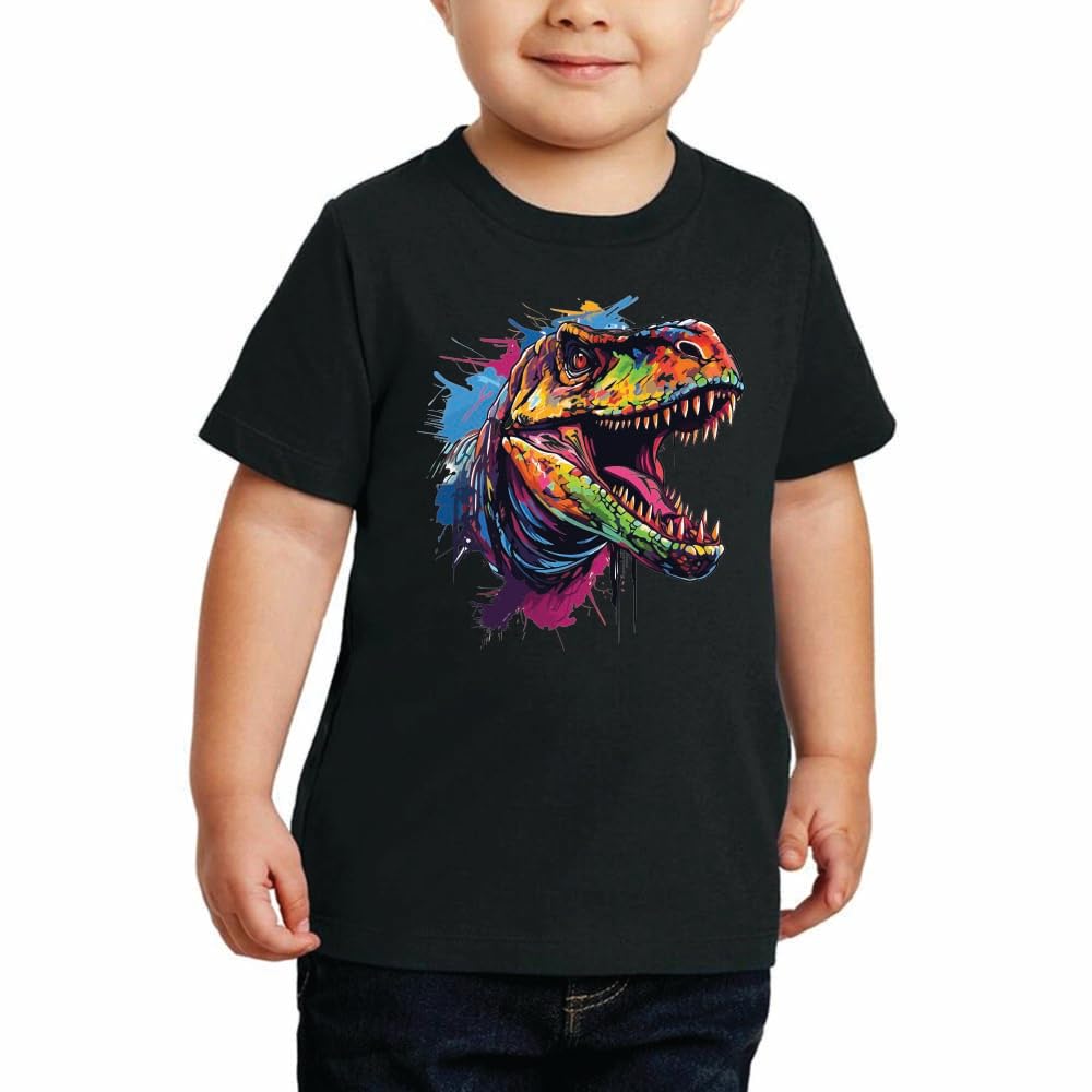 PRINTSHOP4MEBoy's Black T-Shirt with Graphic Print Design - Kids Boy's Black T-Shirt - Round Neck Short Sleeve Boy's Graphic Print T-Shirt - Comfortable Soft Cotton - Stylish Gift for Boy's