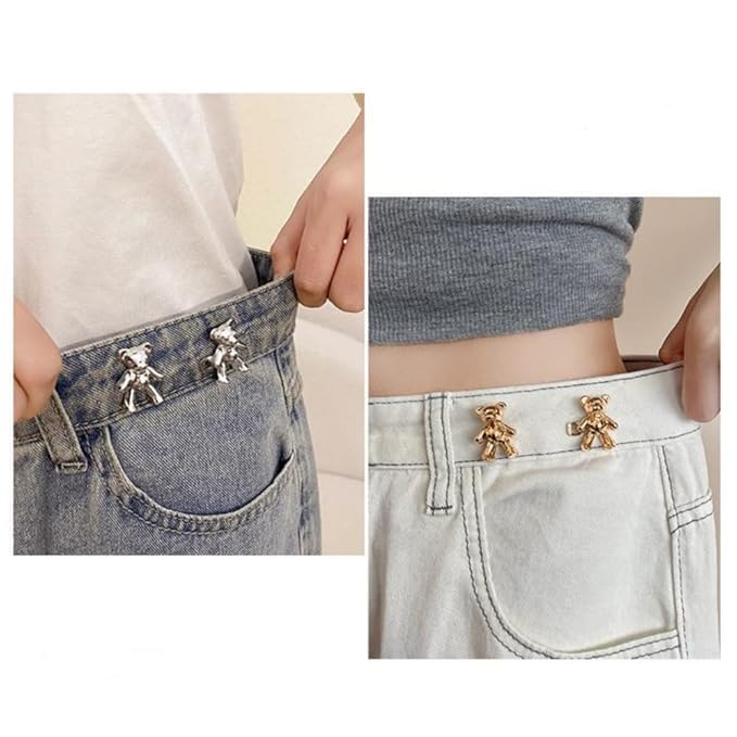 Image of YEKDA Denim Button Kit - 2 PCS Assorted Jeans Buttons for Quick Fix & DIY Adjustment - No-Sew Snap-On Metal Buttons for Pants, Skirts, Shorts - Easy Waist Size Control (Star &Teddy)