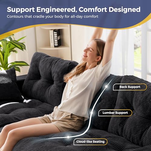 Image of MAXYOYO 104 inch L Shaped Modular Sectional Sofa with Ottoman, Cloud Boneless Couch with Layered Cushion, Upholstered Sofa in a Box, Flexible Module Combination for Living Room, No Assembly, Black