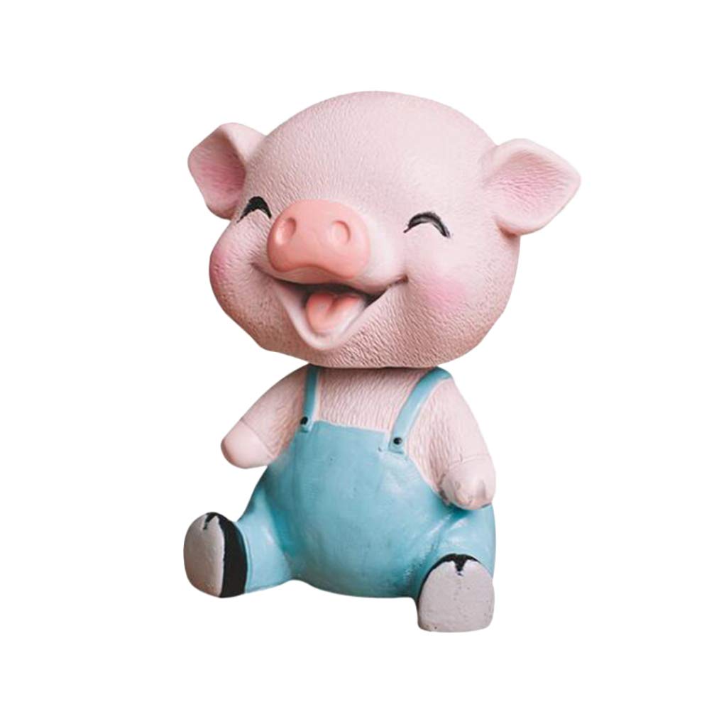 EXCEART Blue Piggy Bobble Head Shaking Toy Resin Pig Figure Car Dashboard Decor Birthday Cake Ornament Party Favor Animal Statue for Kids Adults