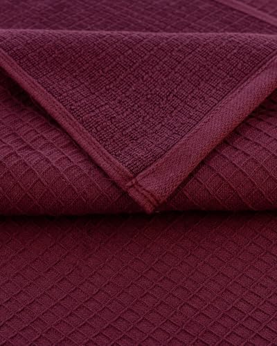 Image of Casa Copenhagen, Egyptian Cotton - Waffle Terry Towel 4 Piece 100% Cotton Large Bath Towel Set - Burgundy