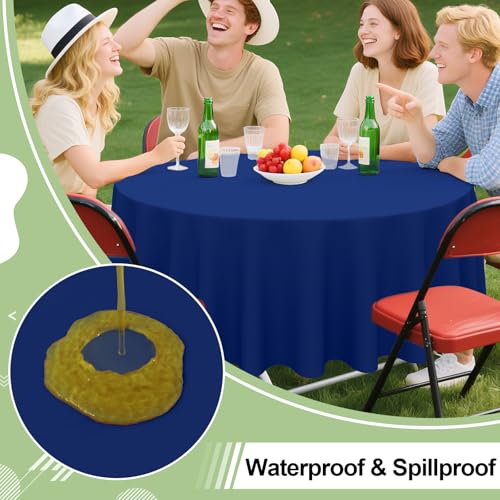 Image of misaya 4 Packs Disposable Plastic Table Cloth, 84 inch Round Waterproof Tablecloth, Leakproof & Sturdy Decorative Table Covers for Picnic, Party, Outdoor and Back to School, Navy
