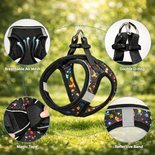 Image of Berlin's Cat Harness with Leash for Outdoor, Walking, Escape Proof, Air Mesh Fabric, Easy Control, Adjustable & Durable Cat Leash with Harness for Cats (Black-Printed Black, Small)