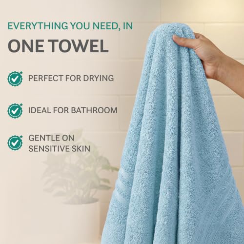 Image of MYTRIDENT Bath Towel | Comfort Living | Quick Drying | Travel Friendly | for Men /Women | 1 Piece Large Size | 100% Cotton 400 GSM | 70 x 140 cms - Cool Blue