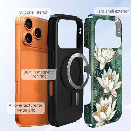 Coque iPhone 17 Pro solide rigide avec protection fleurs lotus
