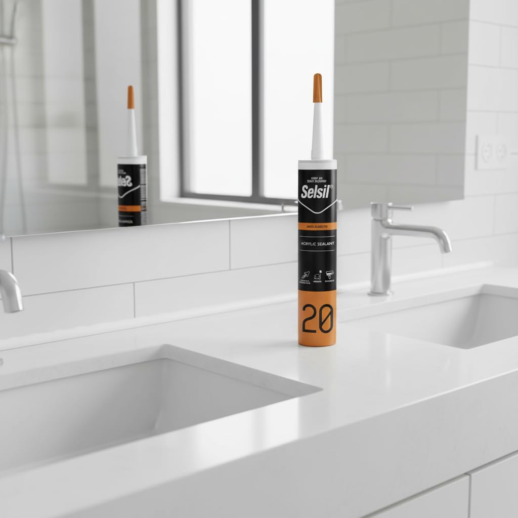 SELSIL Silicone Sigillante Acrilico Flessibile, Bianco, per Legno, Metallo, Plastica e Muratura, Resistente agli UV, 310 ml x 25 Pezzi