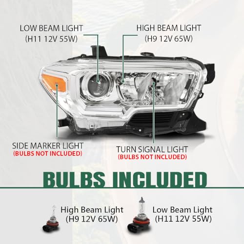 Image of GRAND ORANGE Right Side Headlight Assembly W /O LED Daytime Running Light Front Headlamp Compatible with Toyota Tacoma SR Crew Cab /Extend Cab pickup 2019-2023 White