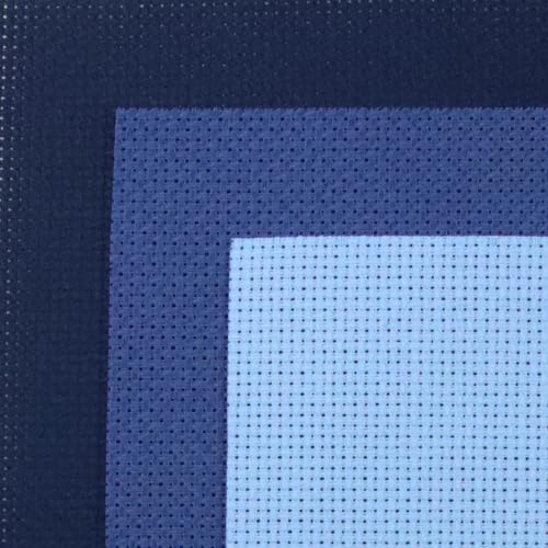 Image of KCS 3 pc of 15 inch x 18 inch(38cmx45cm) 14 Count Cross Stitch Cotton Aida Cloth Needlework Rolled Fabric Box,14CT,Light Blue+Jeans Blue+Navy Blue