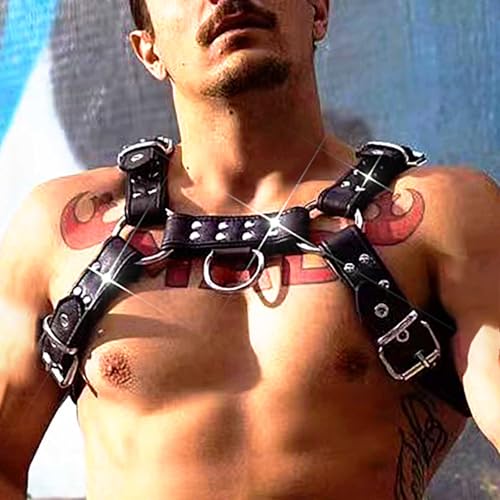 Fstrend Men's Chest Harness Leather Belt Black Shoulder Strap Rivets Fashion Rave Body Accessory3
