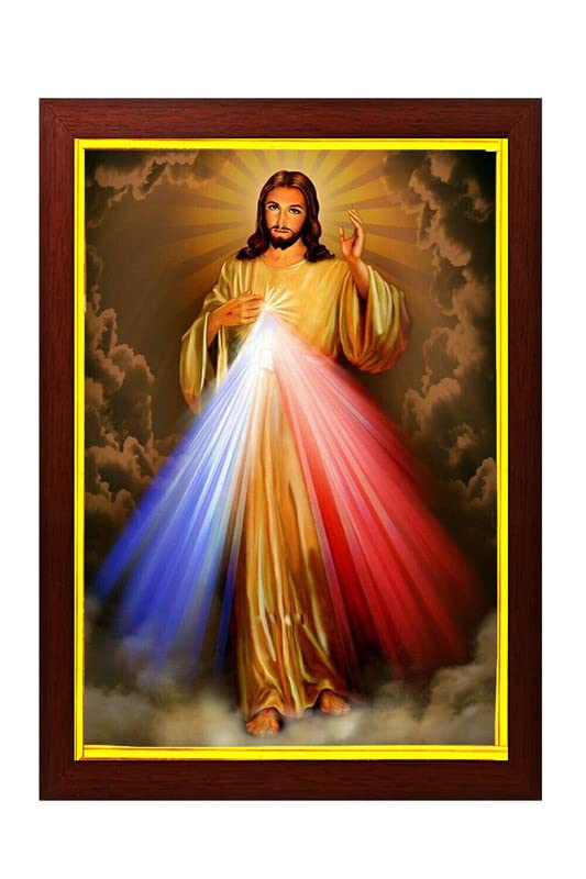 zig zag The Divine Mercy Photo picture Frame For Wall hanging ,Temple, pooja Room, gift , Worship ( 24 x 34 cm , Brown Golden Border )