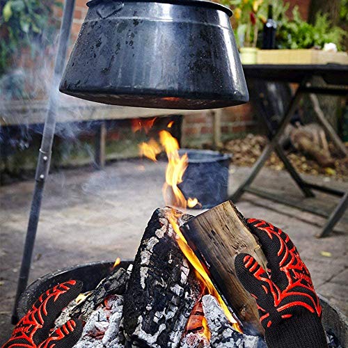 Image of GRILL HEAT AID BBQ Grill Gloves Heat Proof for Grilling - Fireproof 1472F Heat-Resistant Grill Mitts for Outdoor Barbecue and Smoker, Campfire, Fire Pit, Oven Glove with Fingers for Baking Pizza