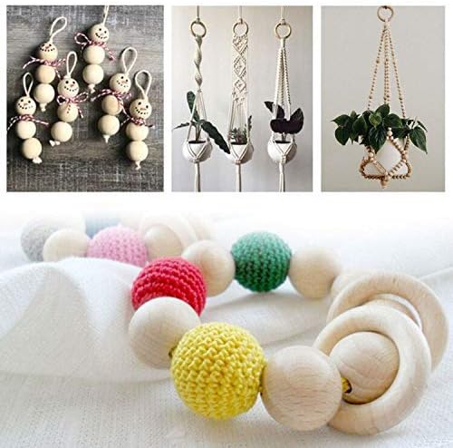 SUNTQ Macrame Craft Sets 80pcs-Assorted Macrame 50PCS Wooden Beads and 30PCS Wood Rings Set for DIY Crafts and Macrame