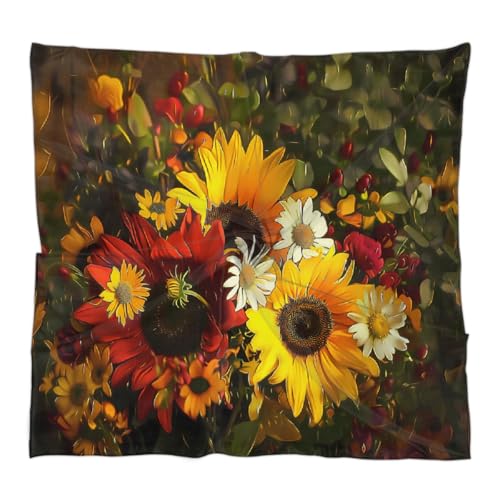Vintage Sunflower Daisy Floral Square Silk Scarf for Women, 23.6