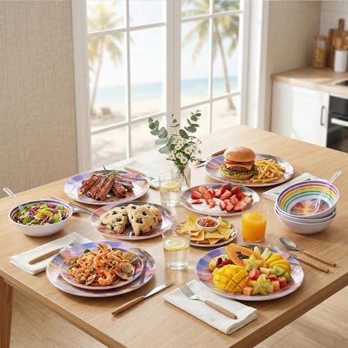 Image of 12 Piece Melamine Plates and Bowls Set, Beach Sunset