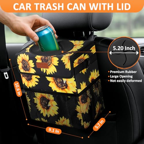 Image of Vankor Car Trash Can for Car Cute,Bag Bin Hanging Waterproof Automotive Garbage Cans Leak Proof Vehicle Trash Can Sunflower