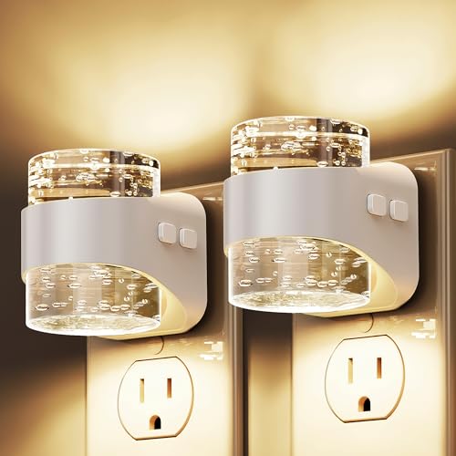 Image of L LOHAS LED Night Light, 3000K Bubble Night Lights Plug into Wall, 2 Pack Acrylic Night Lights with Light Sensor, Adjustable Brightness,Soft White Plug in Nightlights for Rooms Bathroom Hallway