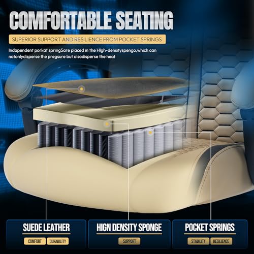 Dowinx Gaming Chair with Heated Massage Lumbar Support, Big and Tall Gaming Chair with Pocket Spring Cushion and Footrest,Ergonomic Gamer Chairs for Adult, 330lbs, Brown - Image 6