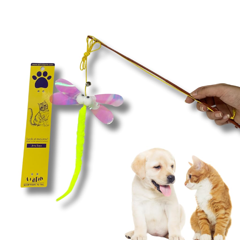 A+a Pets' Cat Wand Teaser Interactive Toy with Feather Tail Play Toy for Cats, Puppies, and Small Animals (Caterpillar)