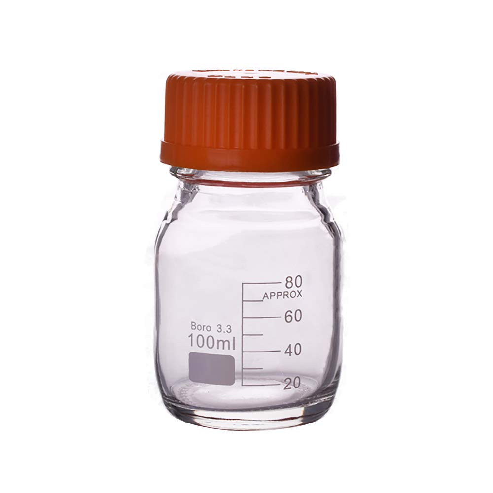 MBH0100 100ml Vidrio de borosilicato graduado botella de reactivo autoclavable con tapón de rosca GL45