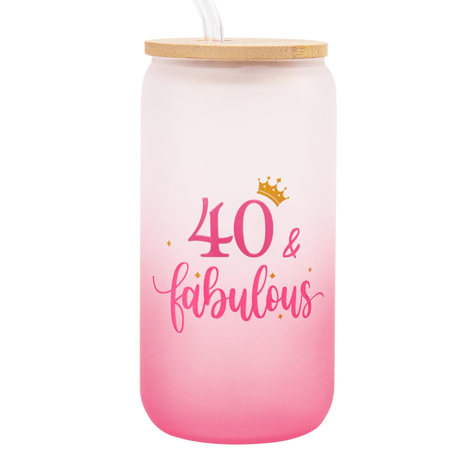 Nwvuop 40th Birthday Gifts for Women 40th Birthday Glass Cups with Lids and Straws