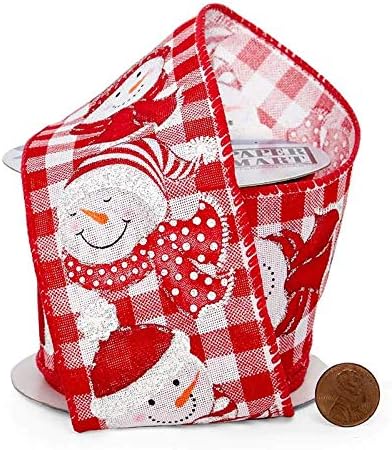 2-1/2 X 10 Yds Snowmen On Gingham Wired Ribbon Christmas