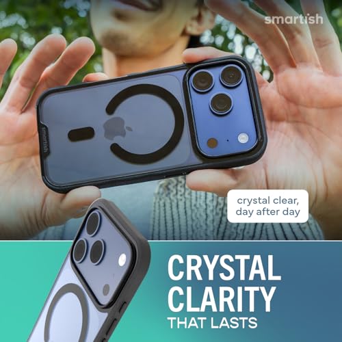 Image of Smartish iPhone 17 Pro MagSafe Clear Case - Gripmunk Magnetic Slim Case [Lightweight + Protective] Anti-Yellowing Thin Grip Clear Cover for Apple iPhone 17 Pro - Clearly Black