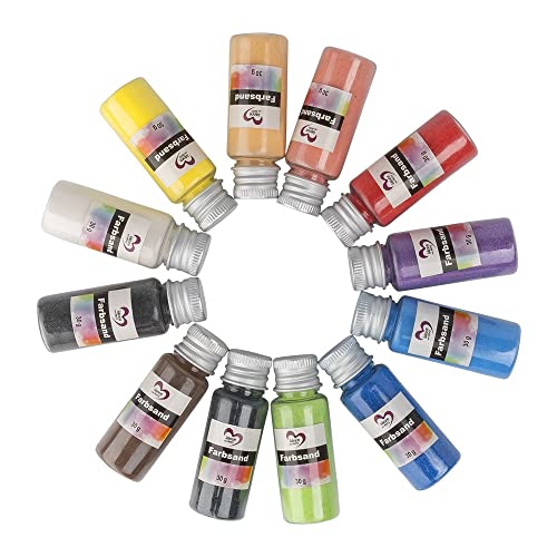 Ideen mit Herz Arena de color, fina, 12 botellas de 30 g, 12 colores, arena decorativa, multicolor