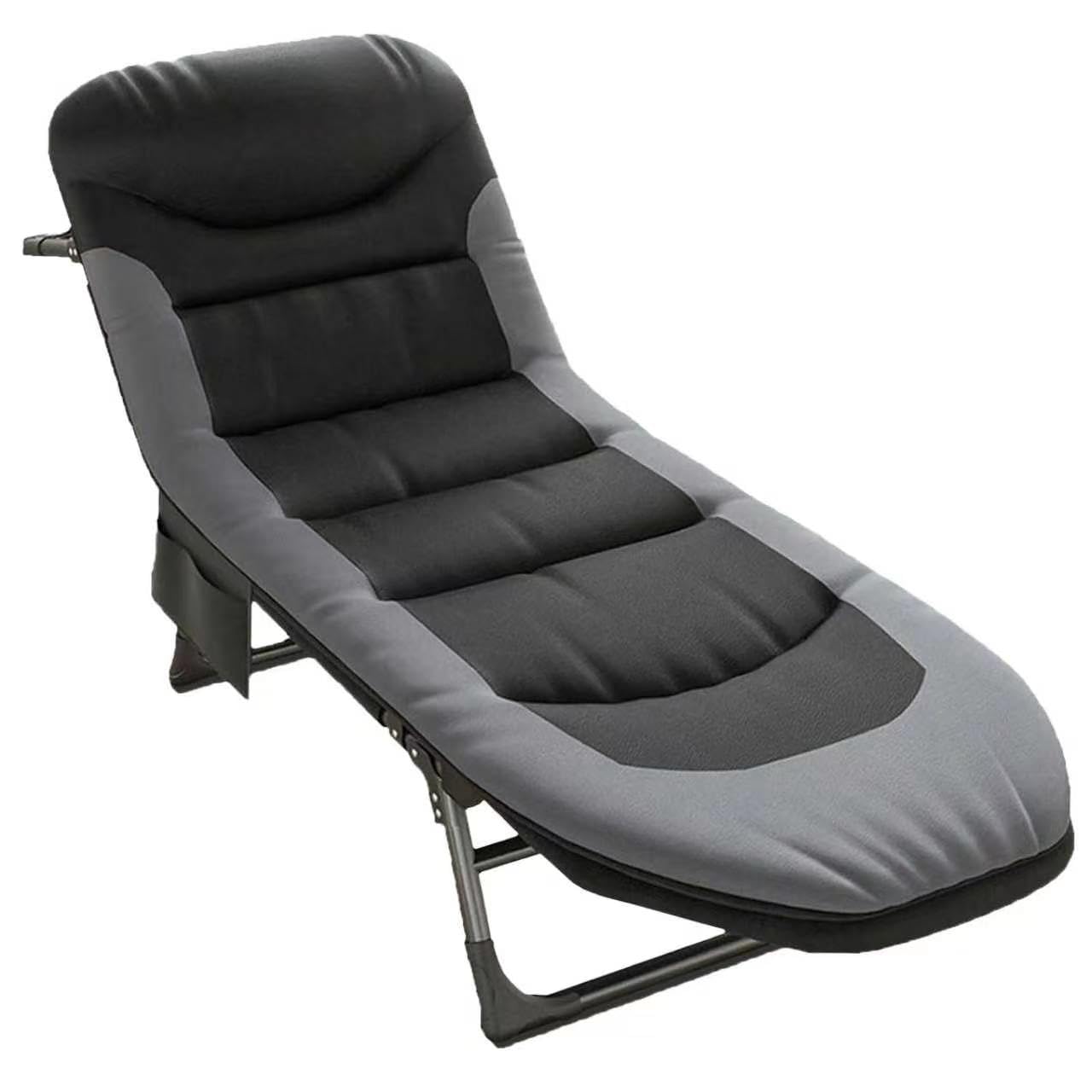 Foldable Sun Lounger, Garden Sun Loungers, 6-way Adjustable Camping Bed, Folding Sunbed with Pillow and Mattress, Fishing Bed Chair Perfect for Camping, Indoor/Outdoor (190 x 65 x 30 cm) (1, Black-1)-picture-11