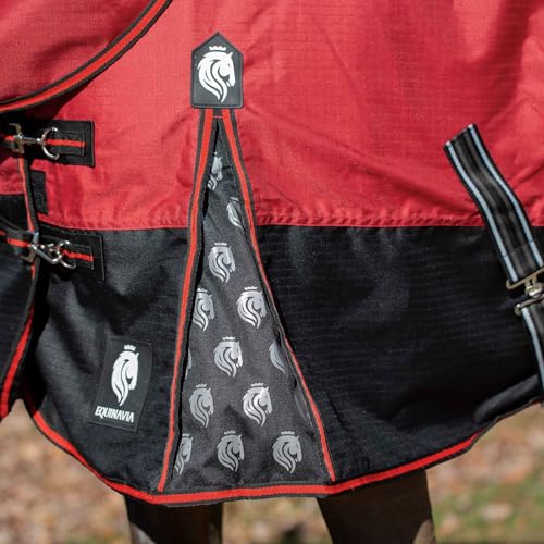 Image of Equinavia Norse Lightweight 100g Fill Horse Rain Blanket | Waterproof Turnout Sheet - Black - 66 in - Equestrian Red - 72 in